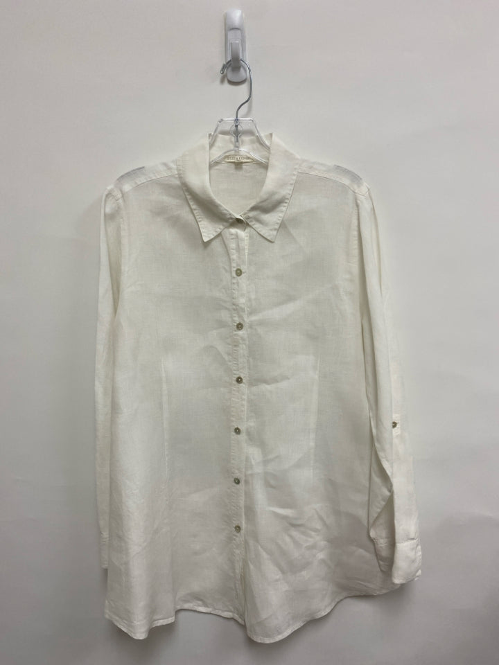 Eileen Fisher Size L White Button Up Linen Ladies Top
