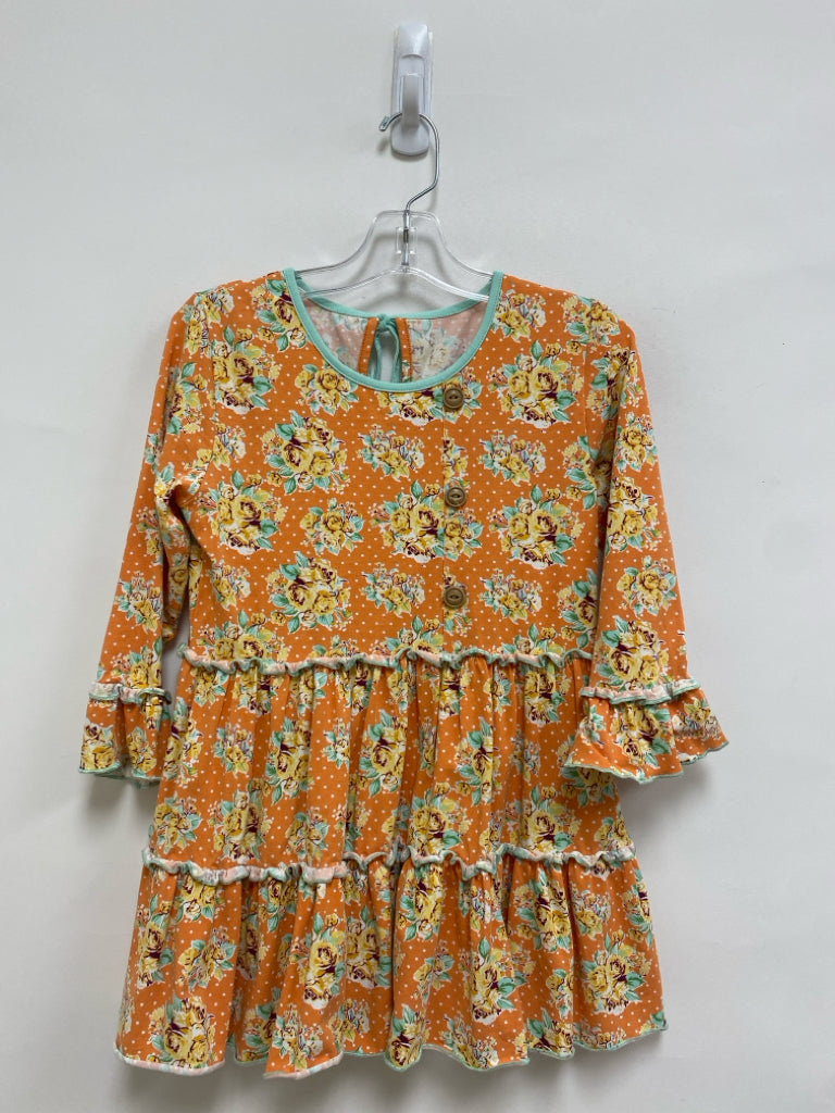 Shrimp&amp;Grits Kids SIZE 9/10 Orange/White Aqua Flowers Long Sleeve Girl&