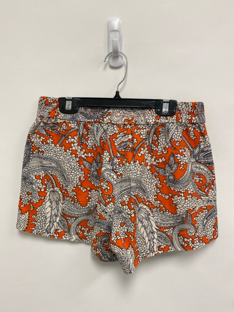 J Crew Size 2 Orange Cream/Black Paisley Pull-on Linen Blend Ladies Shorts