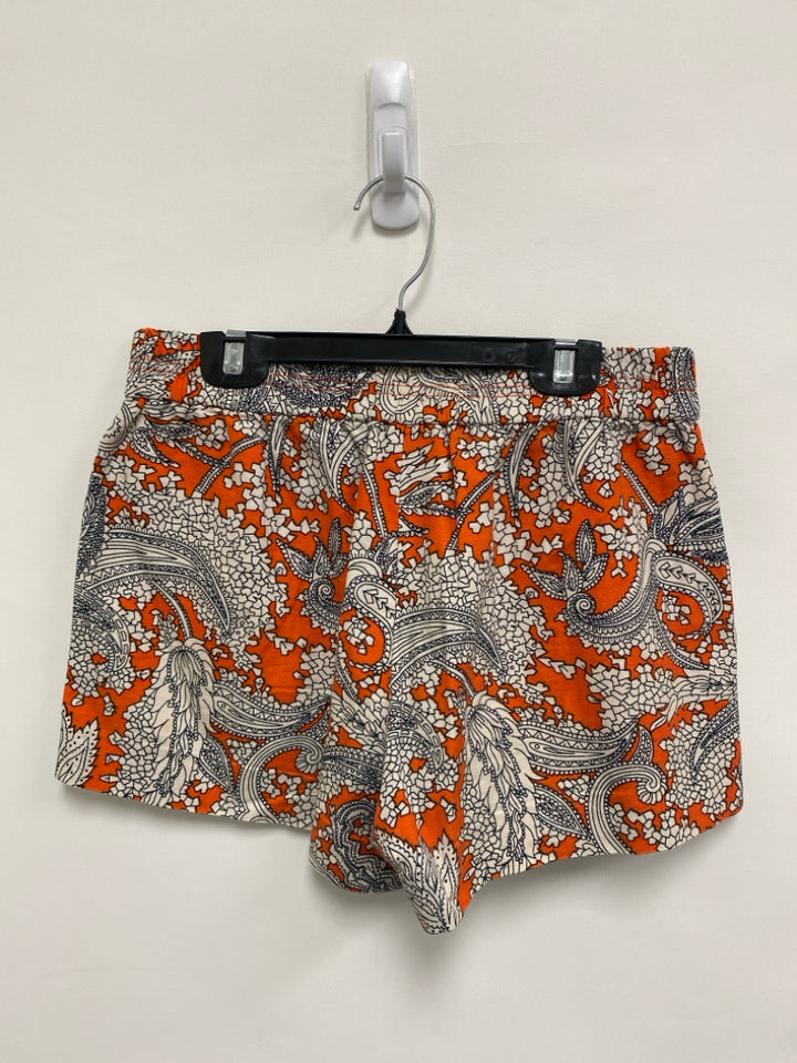 J Crew Size 2 Orange Cream/Black Paisley Pull-on Linen Blend Ladies Shorts
