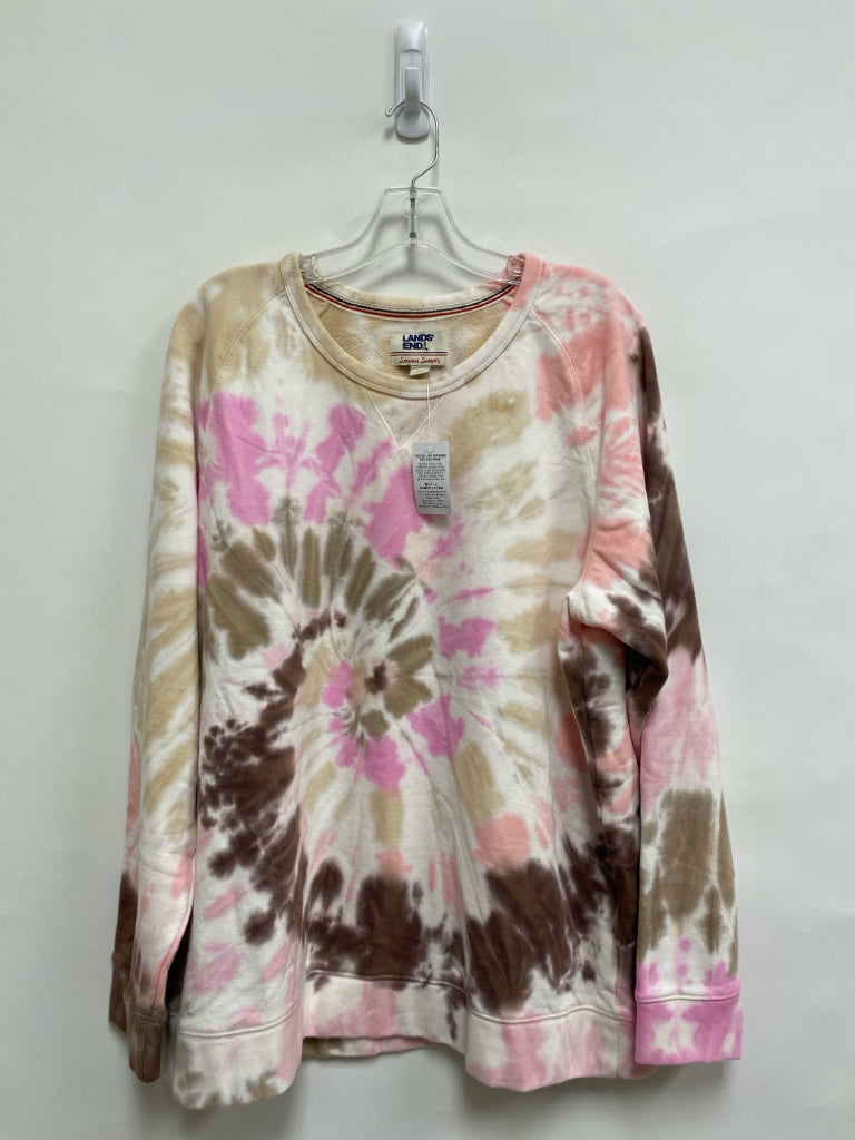 NWT Lands End Size XL White Pink/Brown Tie Dye Ladies Sweatshirt