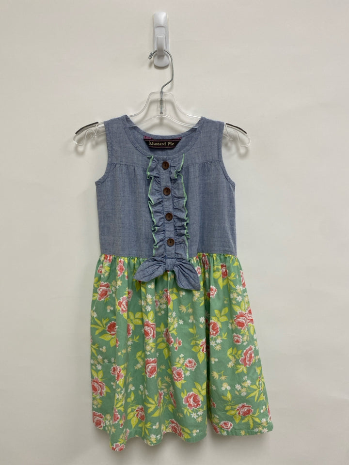 Mustard Pie SIZE 6 Blue Seafoam/Yellow Flowers Sleeveless Chambray Girl&