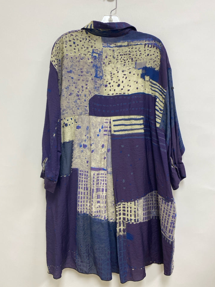 3 Potato Size XL Purple Beige Abstract Tunic Ladies Top