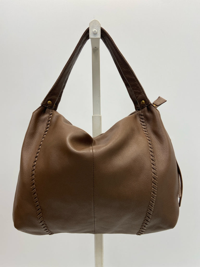 Hobo Dark Brown Stitching Leather Handbag
