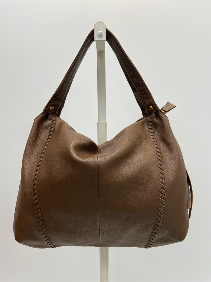 Hobo Dark Brown Stitching Leather Handbag