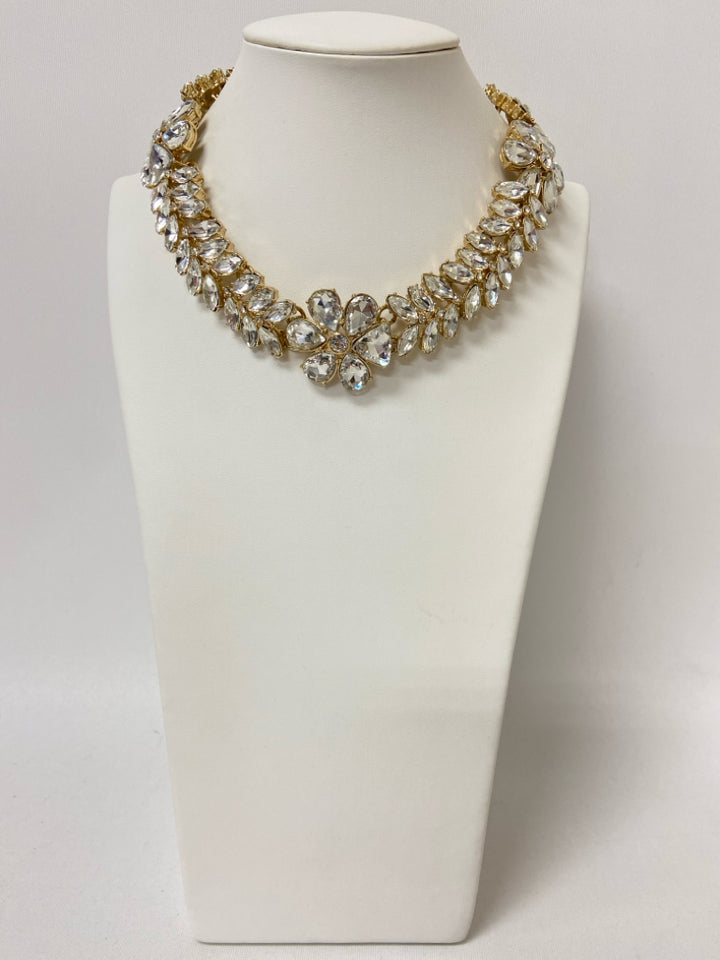 Talbots Gold Color Clear Flowers Necklace
