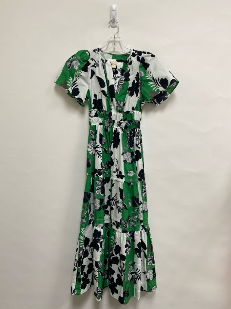 Anthropologie Size XXSP White/Black Green Flowers Maxi Petite Dress
