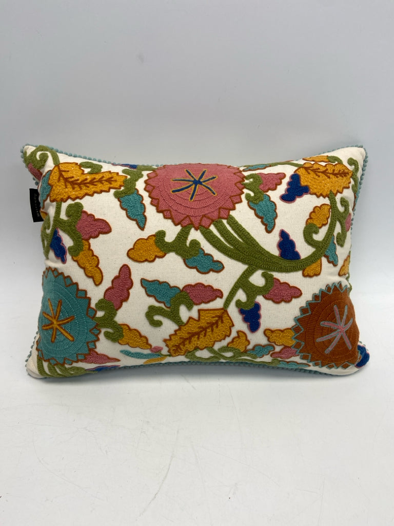 Cream Multi Color Embroidered Pillow