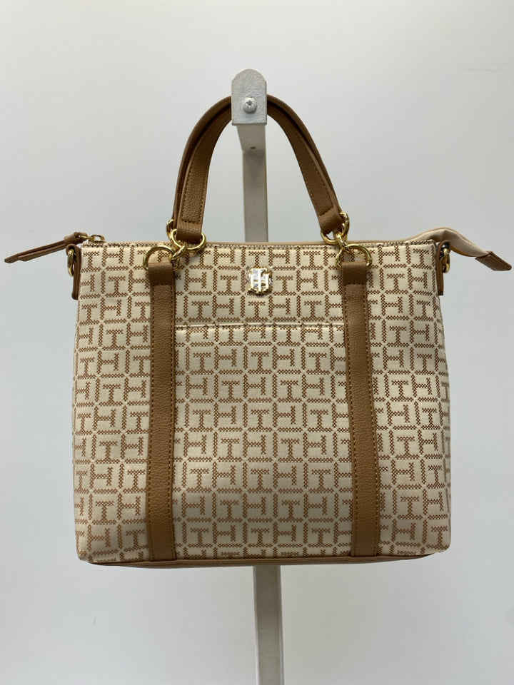 Tommy Hilfiger Cream Brown Logo Handbag