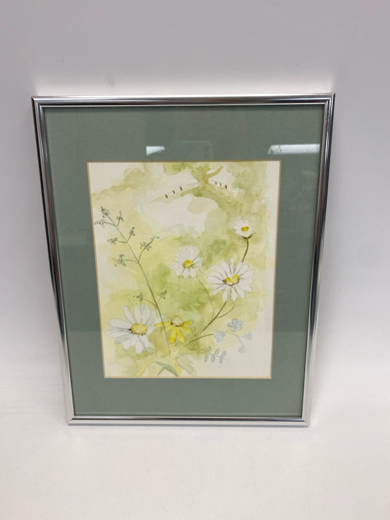 Green Yellow/White Flowers Framed Art