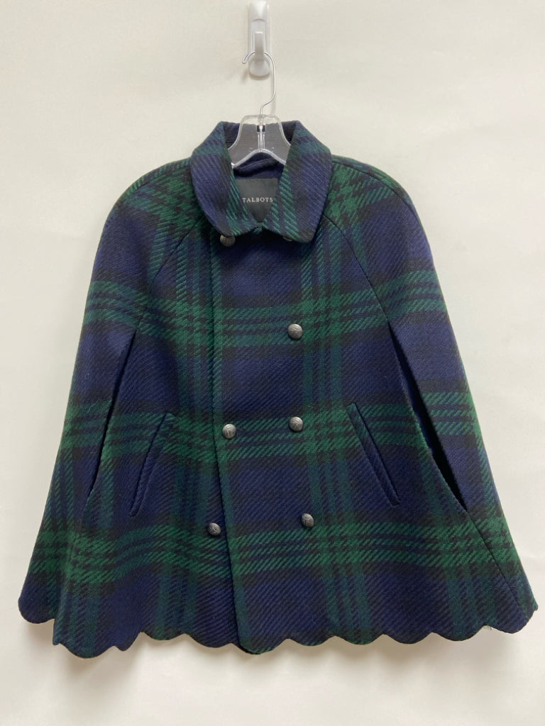 Talbots Size S Navy/Green Plaid Poncho Ladies Jacket
