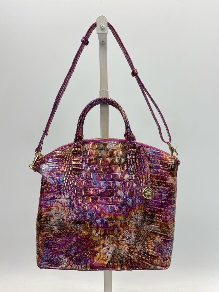 Brahmin Purple Multi-Color Embossed Handbag