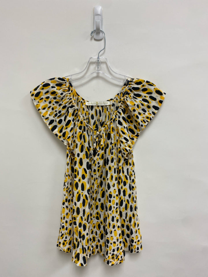Marie Oliver Size XS White Yellow/Black Shapes Silk Ladies Top