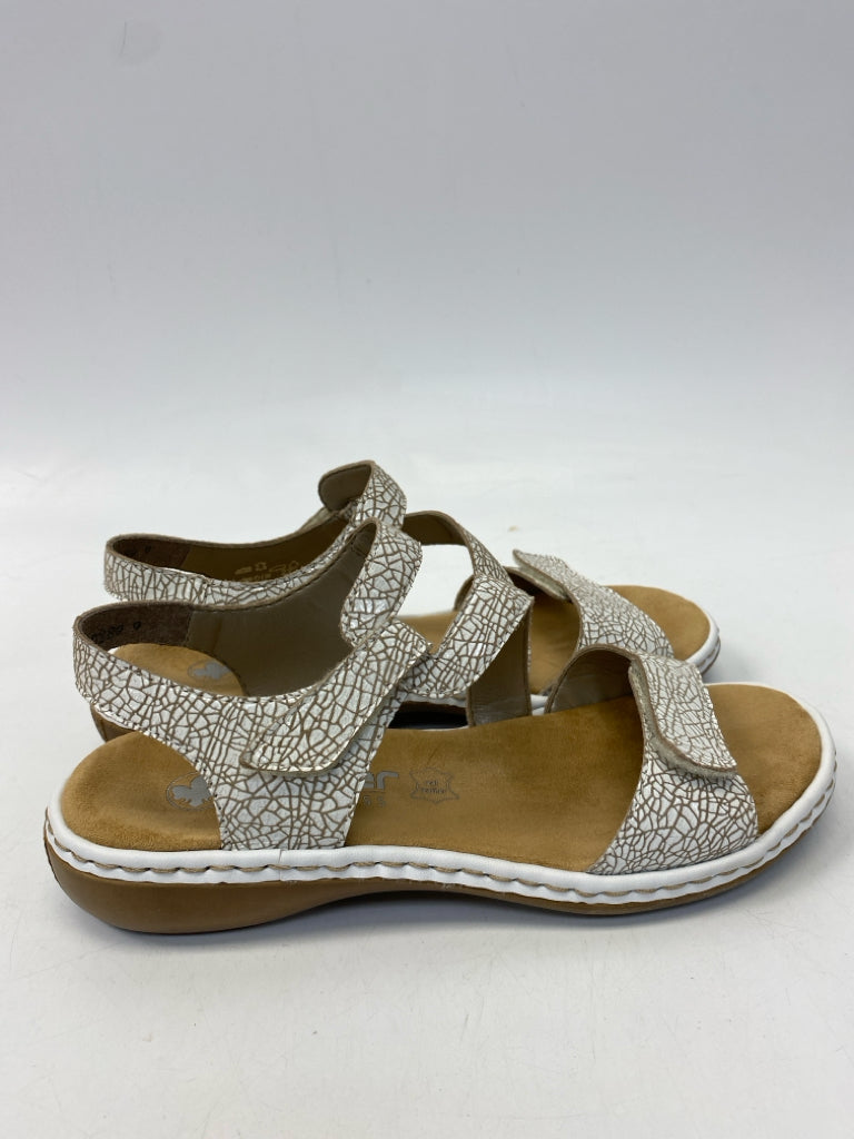 Rieker  Size 38 White Brown Embossed Sandals