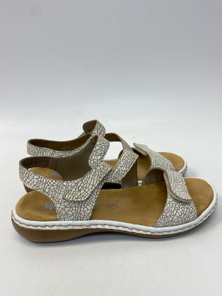 Rieker  Size 38 White Brown Embossed Sandals