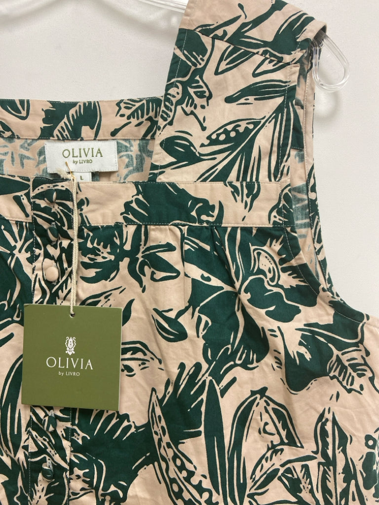 NWT Size L Peach Dark Green Flowers Sleeveless Ladies Top