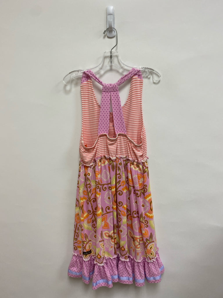 Matilda Jane SIZE 12 Pink White/Brown Stripes/Flowers Sleeveless Girl&