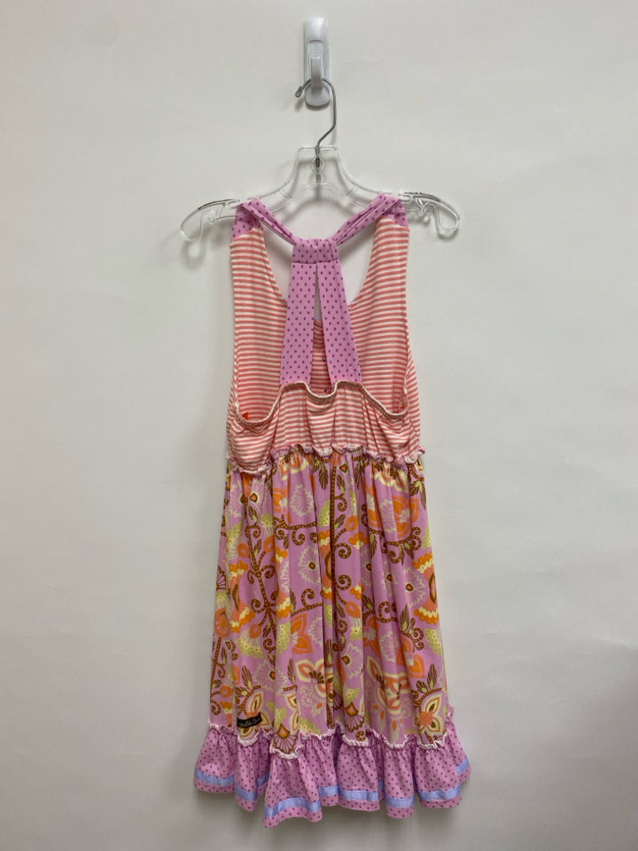 Matilda Jane SIZE 12 Pink White/Brown Stripes/Flowers Sleeveless Girl&