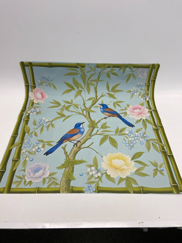 Mahjong Non Slip Blue Multi Color Birds Mat