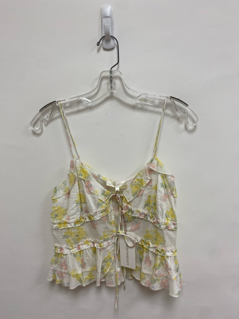 NWT LoveShackFancy Size S Cream Pink/Yellow Flowers Tank Ladies Top