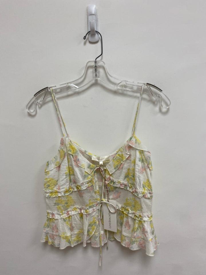 NWT LoveShackFancy Size S Cream Pink/Yellow Flowers Tank Ladies Top