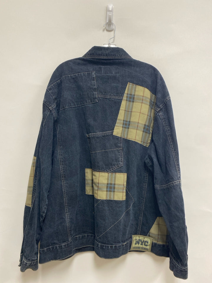 Size XL Charcoal Tan/blue Patchwork Button Up Denim Men&