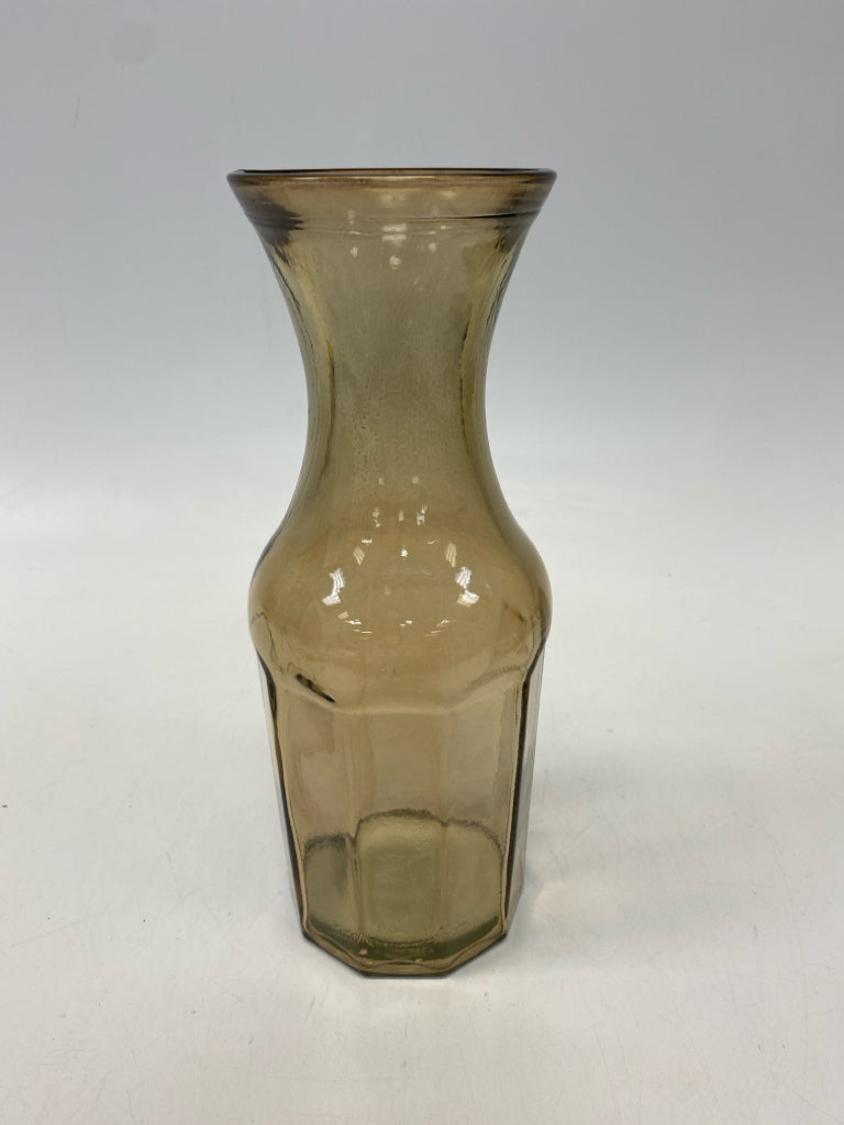 Brown Ribbed Glass Vase