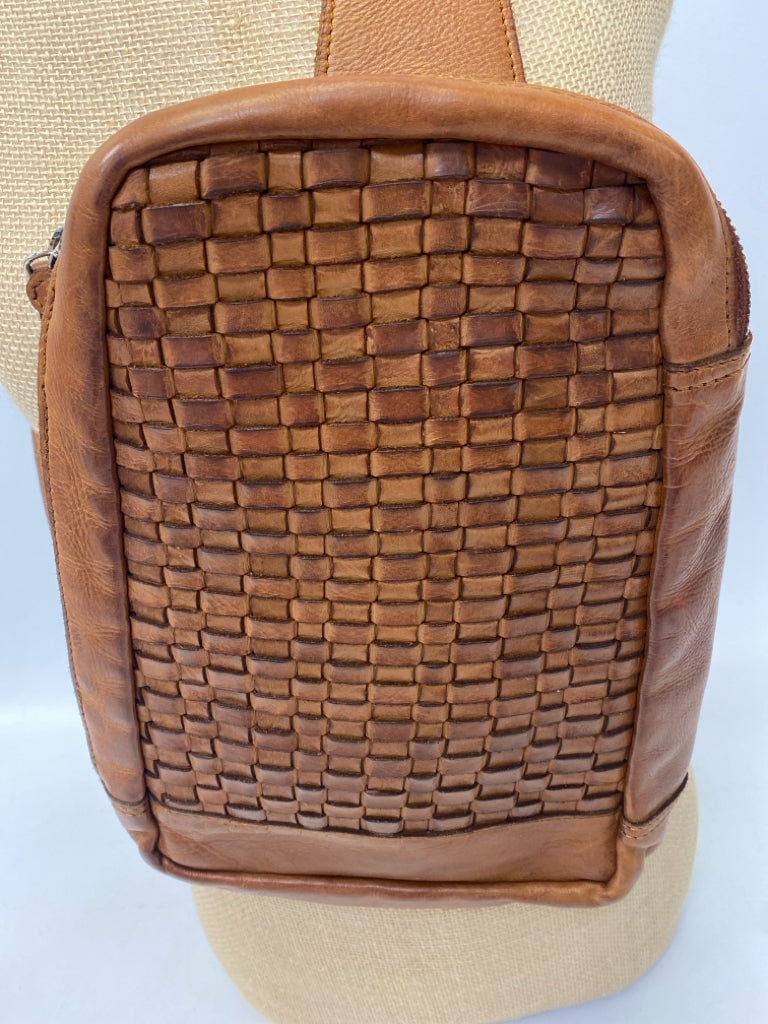 Brown Woven Leather Crossbody