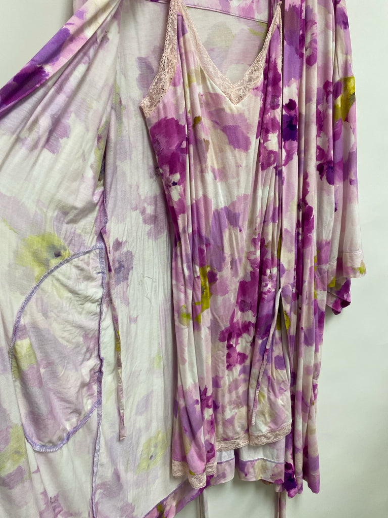Soma Size L Lavender White/Yellow Abstract Ladies 2pc Pajamas
