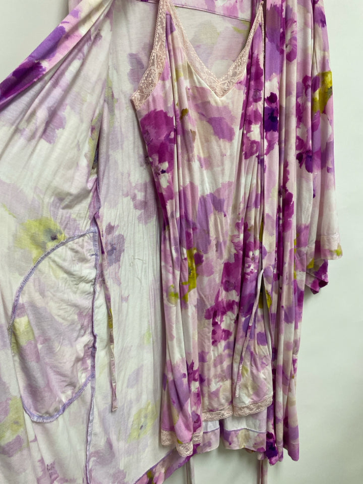 Soma Size L Lavender White/Yellow Abstract Ladies 2pc Pajamas
