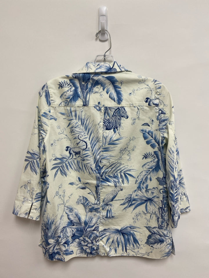 TUCKERNUCK Size S White Blue Tropical Ladies Top