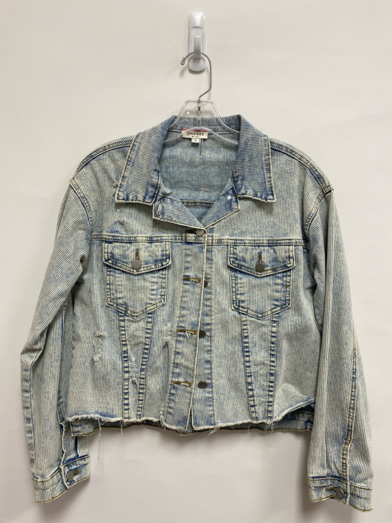 ANDREE Size S Cream Blue Striped Denim Ladies Jacket