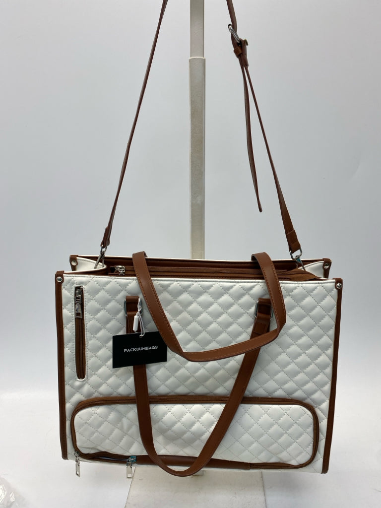 NWT White Brown Quilted Tote Bag