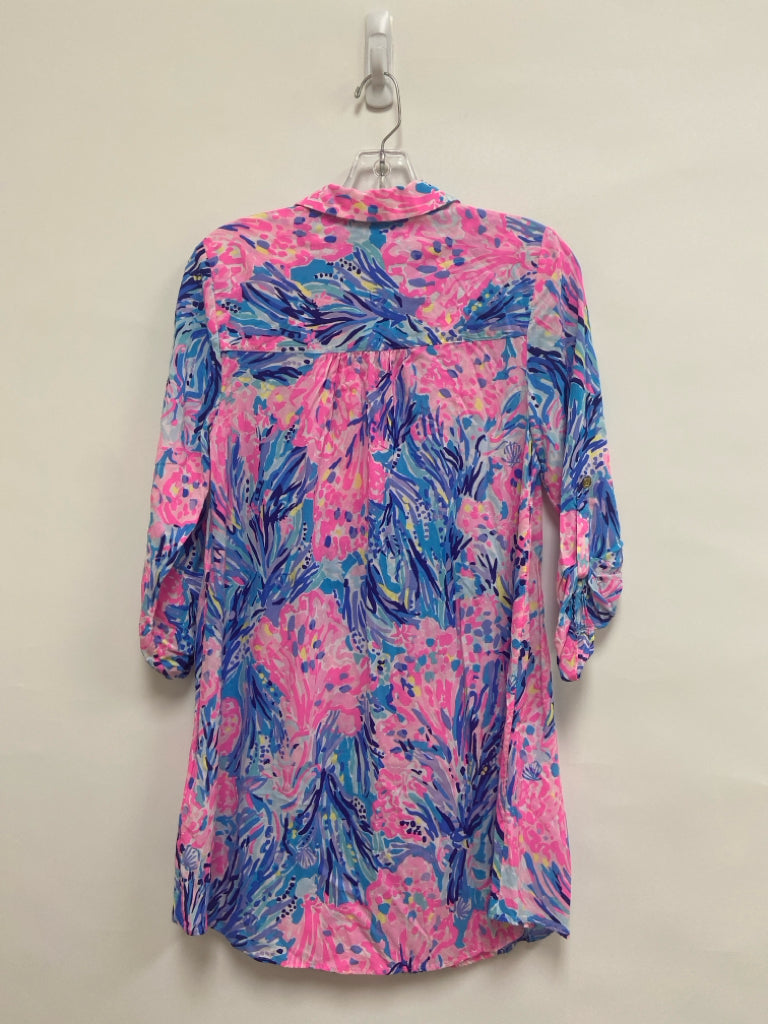 LILLY PULITZER Size XS Pink/Blue Navy/Aqua Abstract Button Up Ladies Dress