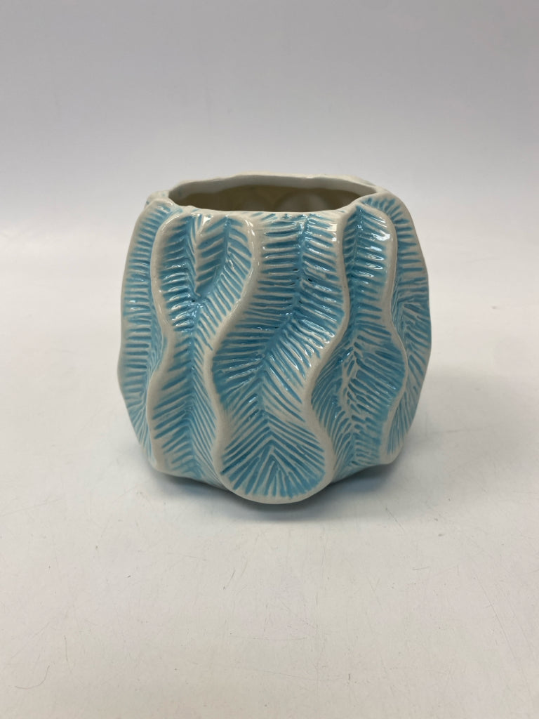 Blue Gray Leaves Ceramic Vase