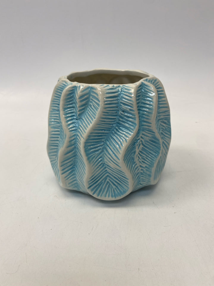 Blue Gray Leaves Ceramic Vase