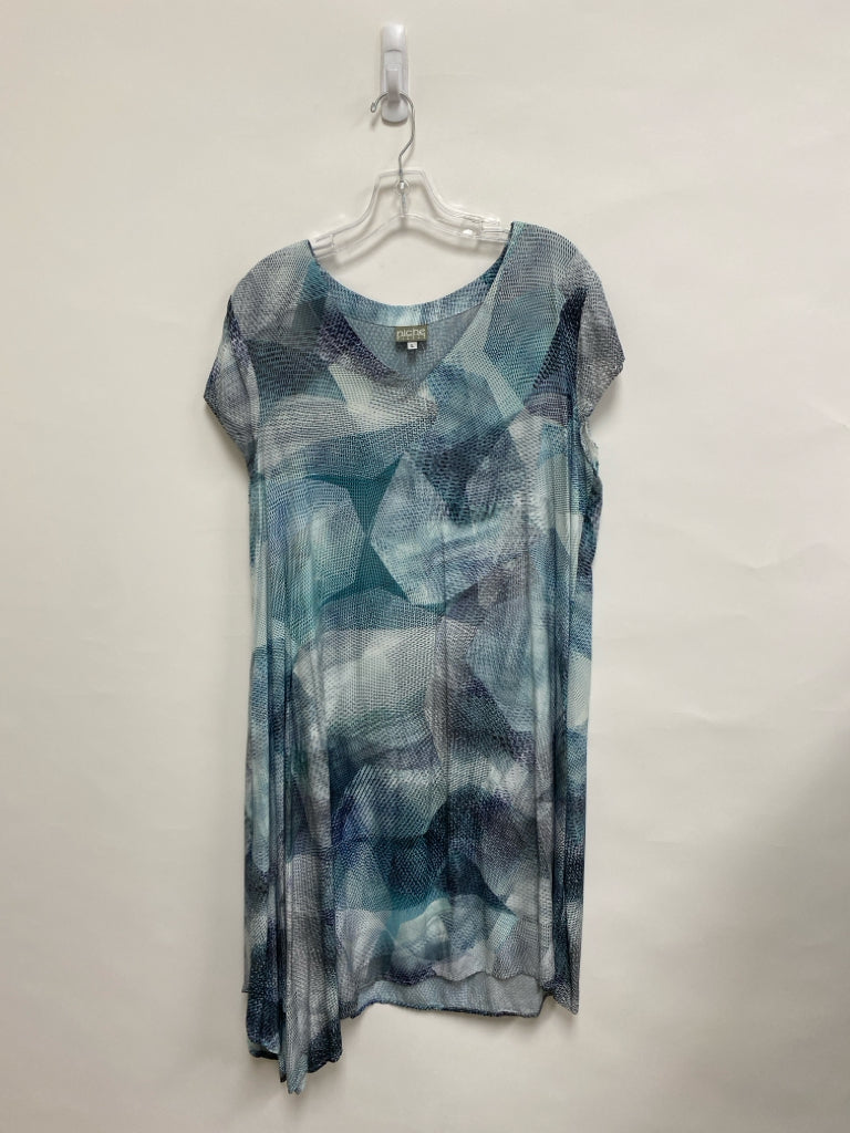 Size L Aqua/Black Turquoise/gray Abstract V Neck Ladies Dress