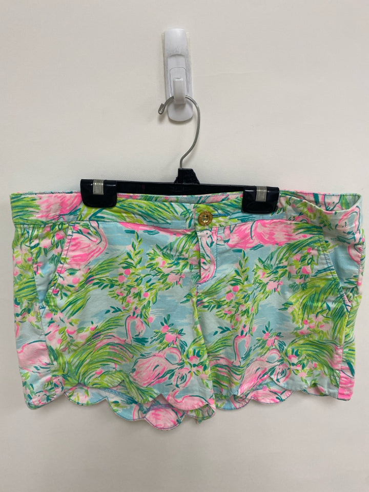 LILLY PULITZER Size 10 White/Pink Blue/Green Flamingo Ladies Shorts