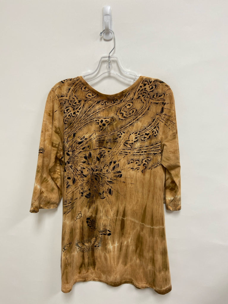 Glima Size M Tan Black Print 3/4 Sleeve Ladies Top