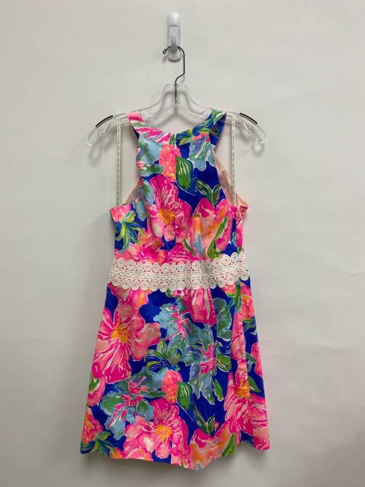 LILLY PULITZER Size 10 White/Pink Blue/Multi Flowers Halter Ladies Dress