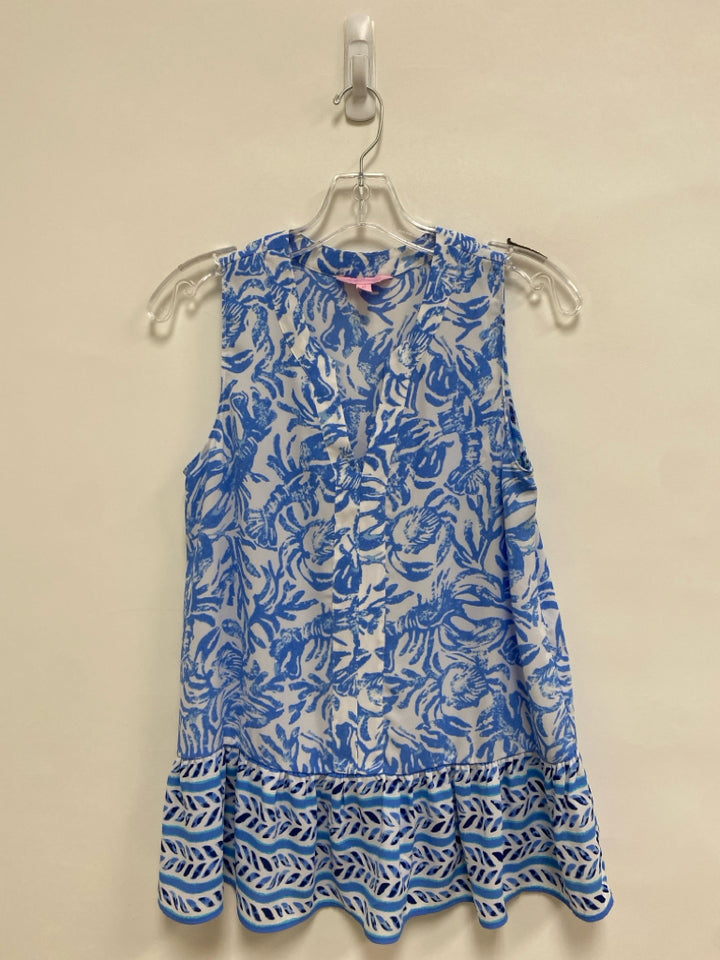 LILLY PULITZER Size XS White Blue Crab Sleeveless Ladies Top
