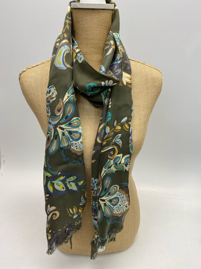 Echo Olive Green Multi Color Floral Scarf