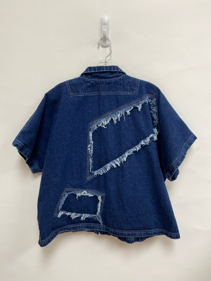 Cynthia Ashby Size 1 Dark Blue Distressed Short Sleeve Denim Ladies Jacket