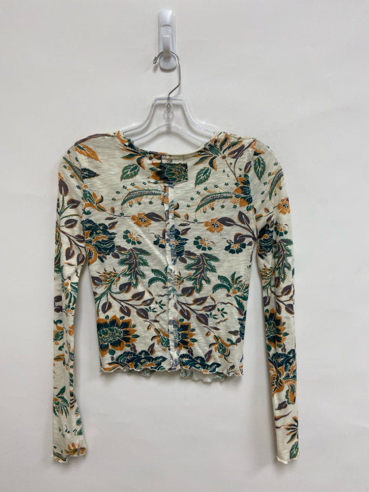 We The Free Size XS Cream Green/Orange Floral Long Sleeve Tee Ladies Top