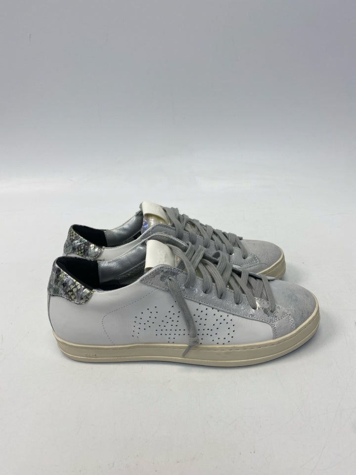 NWOT P448 Jack Gitana Size 38 Silver White Lace-up Sneakers