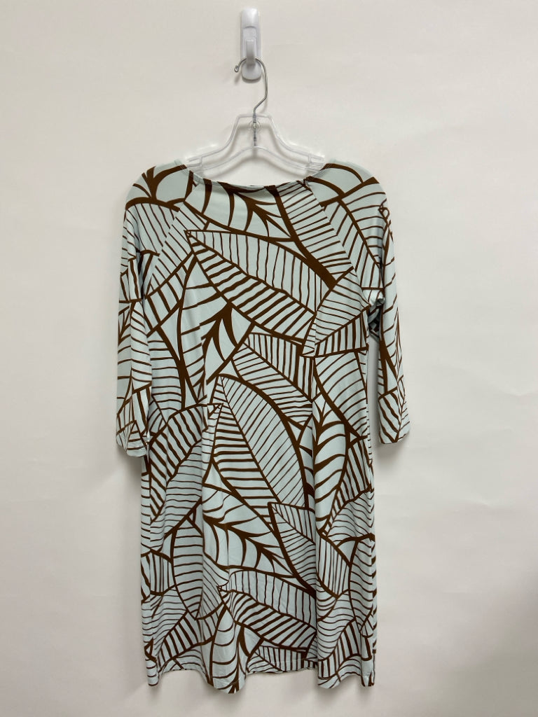 J McLaughlin Size M Pale Blue Brown Leaves 3/4 Sleeve Ladies Dress