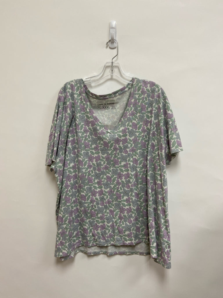Life is Good  SIZE  3X Cream/Blue Lavender Flowers V Neck Plus Size Top