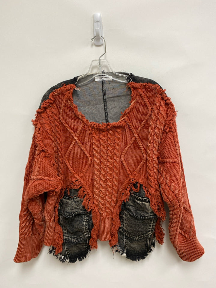 Size L Orange Black Distressed Denim Ladies Sweater