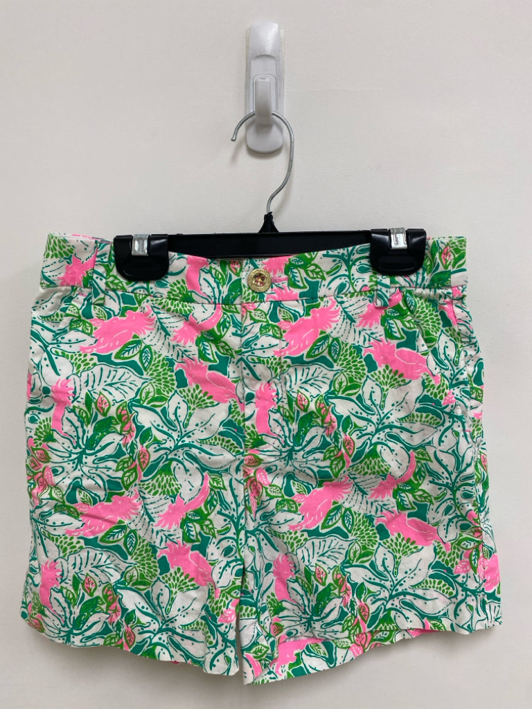LILLY PULITZER Size 00 Green/White Pink Birds Ladies Shorts