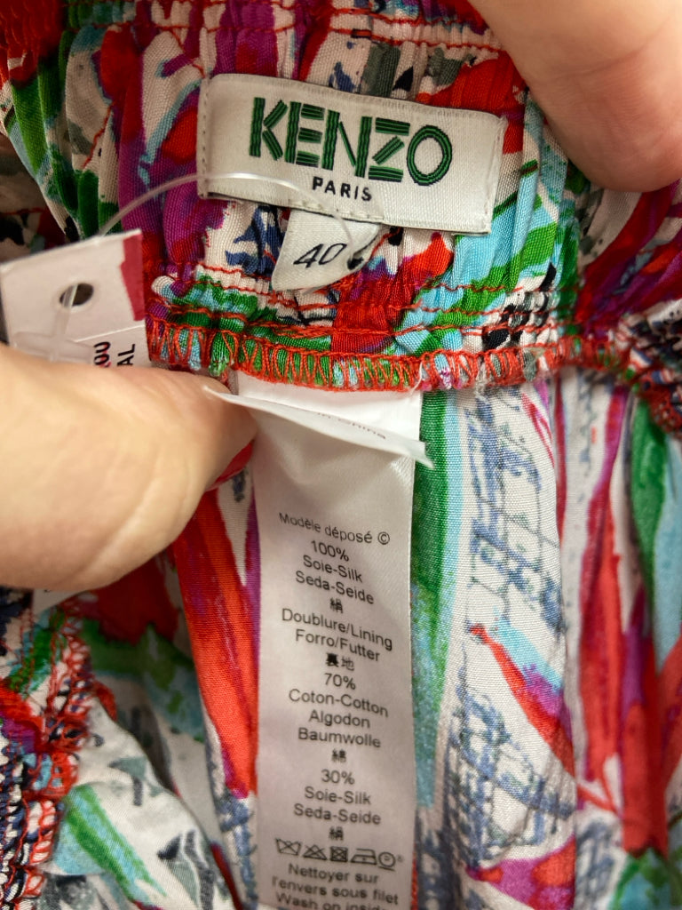 NWT Kenzo Paris Size 40 Cream/Red Green/Multi Floral Silk Ladies Pants